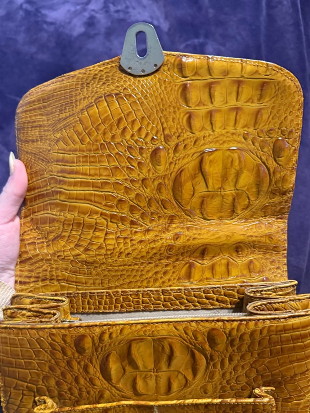Brahmin Cognac Croc-Embossed Shoulder Bag - Picture 8 of 9